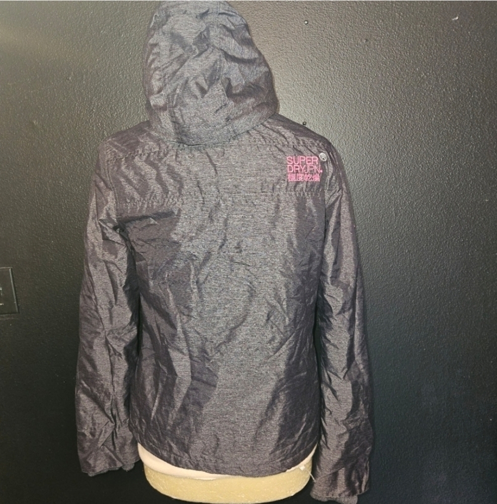 Superdry Pop Zip Hooded Arctic Windcheater Size Womens M In charcoal/ Magenta - Picture 4 of 5